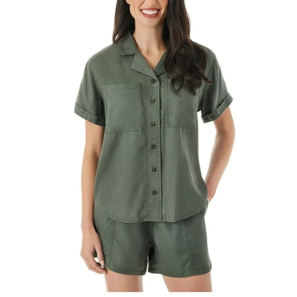Masters  Mark camp Green Button-Up Shirt top olive green small